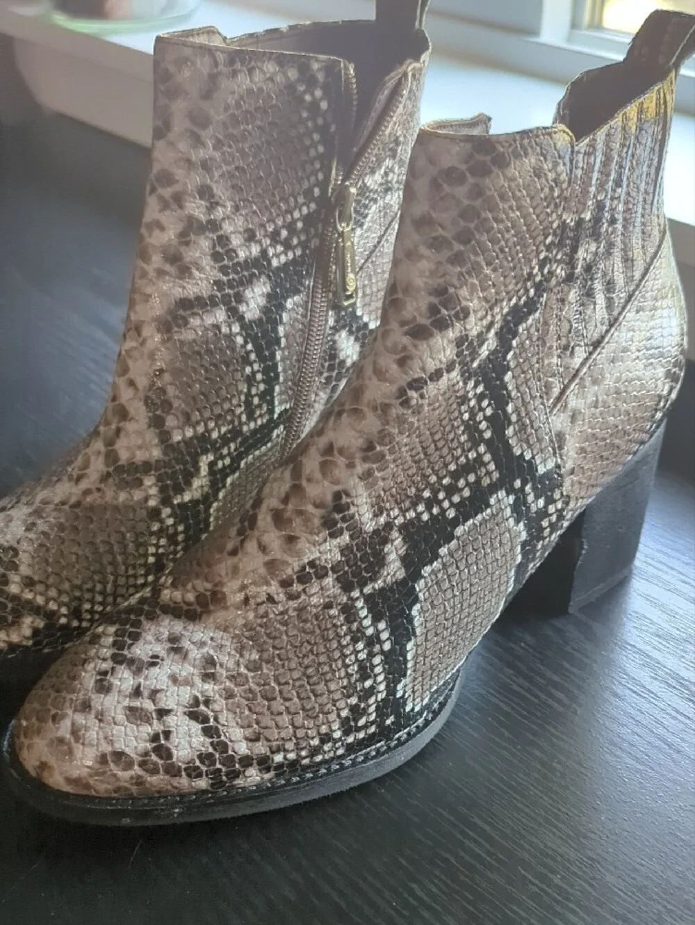 Blondo Snake-Print Ankle Booties in Neutral Tones